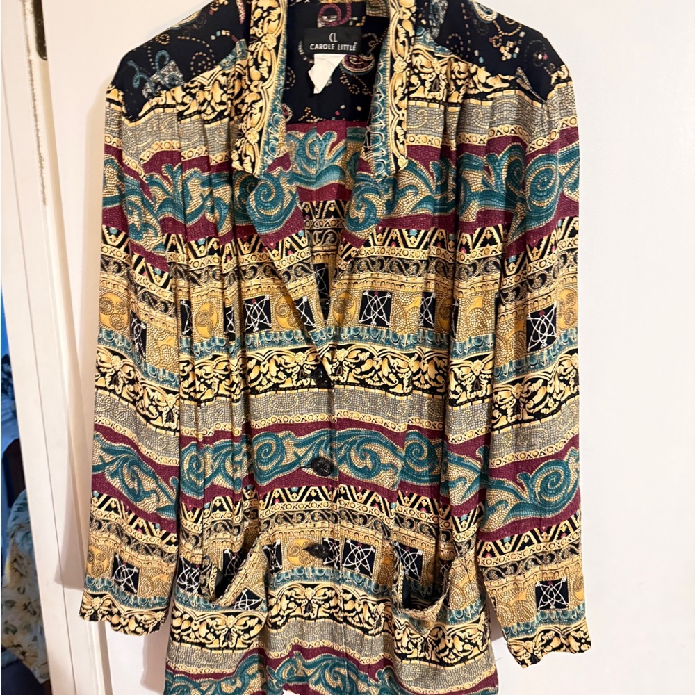 Carole Little vintage 90s Black and Gold Patterned Fabric jacket